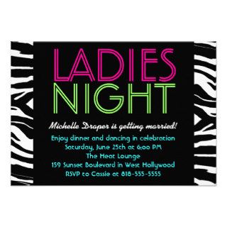Neon Ladies Night Card zebra Invitations