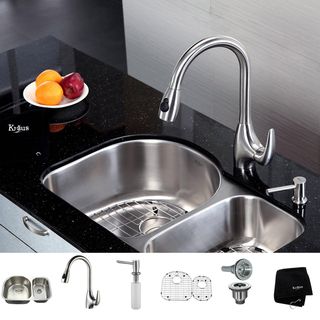 Kraus Kitchen Combo Set Stainless Steel Undermount Sink with Faucet Kraus Sink & Faucet Sets
