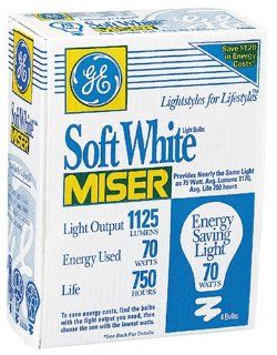 GE Soft White Light Bulbs, Miser, 70 Watts, Pack Of 4   Incandescent Bulbs  