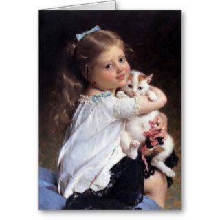 Her Best Friend  Little Girl With Kitten Card