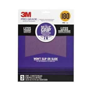 3M 9 in. x 11 in. Pro Grade 180 Grit Fine No Slip Grip Advanced Sandpaper (3 Pack) 25180P G