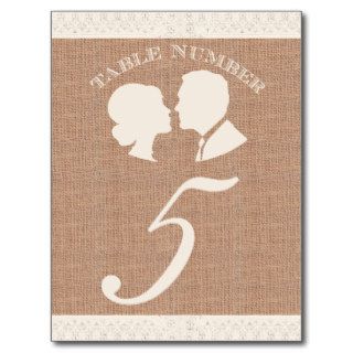 Burlap & Lace Wedding Table Number Cards Postcard