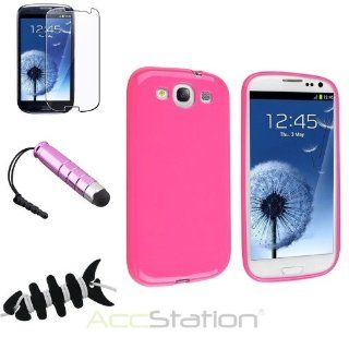 XMAS SALE Hot new 2014 model Pink Jelly TPU Case+Clear Guard+Stylus For Samsung Galaxy S3 i9300+Fishbone WrapCHOOSE COLOR Cell Phones & Accessories