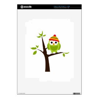Owl Owls Bird Green Hat Snow Cute Tree Cartoon Skins For iPad 2