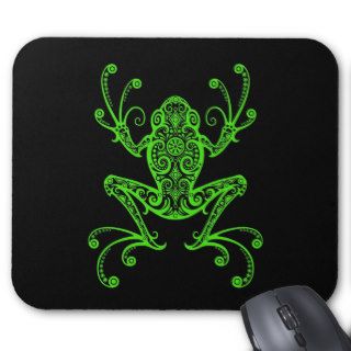Tribal Tree Frog (green & black) Mousepads