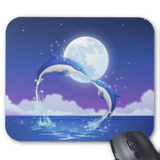 Two bottle nosed dolphins jumping out of water mouse pads