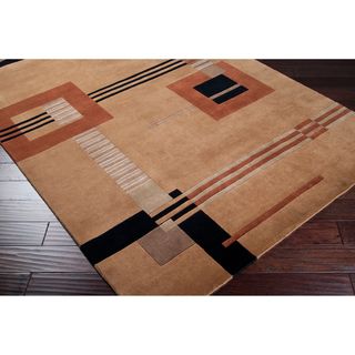 Hand knotted Brown Contemporary Cheadle Semi Worsted New Zealand Wool Abstract Rug (9' x 13') Surya 7x9   10x14 Rugs