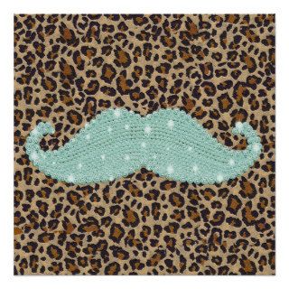 Funny Teal Green Bling Mustache And Animal Print
