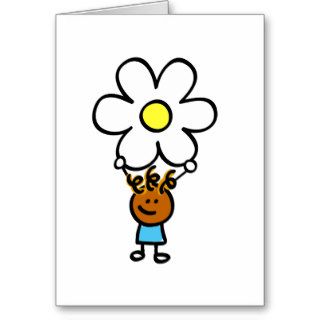 happy children holding flower cartoon illustration greeting card