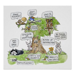 Cartoon Animals Talking Tree Nature Poster