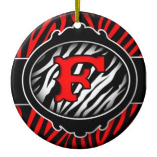 wicked red zebra initial letter F Christmas Tree Ornaments
