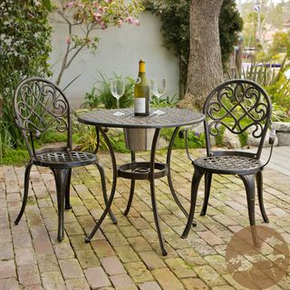 Christopher Knight Home Angeles Cast Aluminum Outdoor Bistro Furniture Set with Ice Bucket Christopher Knight Home Bistro Sets