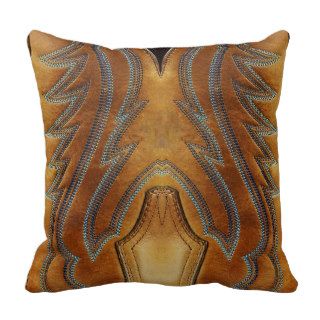 Worn Brown Western Faux Leather Look Throw Pillow