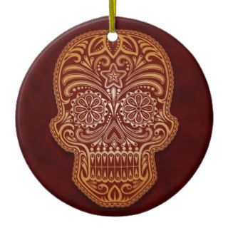 Intricate Brown Sugar Skull Christmas Ornaments