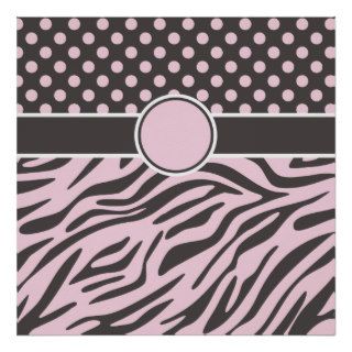Monogrammed Pink Gray Zebra Stripes Polka Dots Print