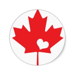 Canada Day Canadian Maple Leaf and Heart Round Sticker
