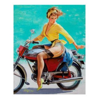 Vintage Motorcycle Rider Gil Elvgren Pinup Girl Poster