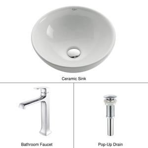 KRAUS Round Ceramic Sink in White with Decorum Faucet in Chrome C KCV 141 15200CH