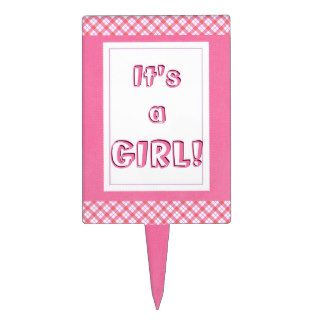 It's a GIRL Pink and White Plaid Cake Pick