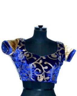 Velvet Sequence Embroidered Indian Saree Sari Blouse Choli   X 114 Royal Blue Clothing