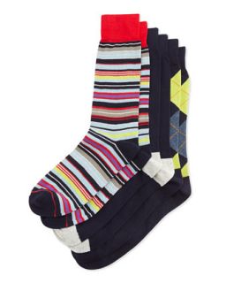Three Pair Sock Set, Stripe/Argyle/Colorblock