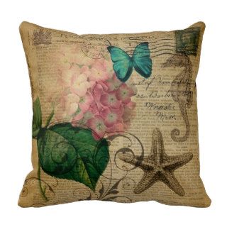 vintage girly Hydrangea butterfly floral fashion Throw Pillows