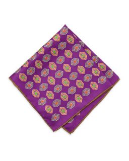 Diamond Print Silk Pocket Square, Purple