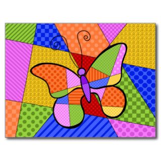 Whimsical Cubism Butterfly Postcard with Backgroun