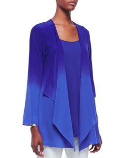 Womens Ombre Silk Long Jacket, Blue Violet   Eileen Fisher