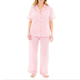 INSOMNIAX Short Sleeve and Pants Cotton Pajama Set   Plus, Pnk, Womens