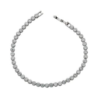 Bridge Jewelry Silver Plated Cubic Zirconia Round Station Tennis Bracelet