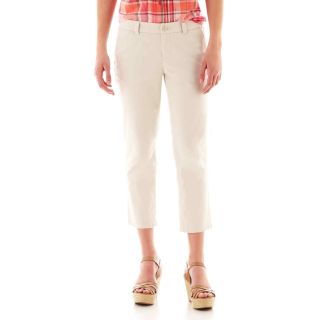 Flat Front Twill Cropped Pants, Silver, Womens