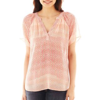A.N.A Short Sleeve Smocked Neck Peasant Top   Petite, Pint Dot