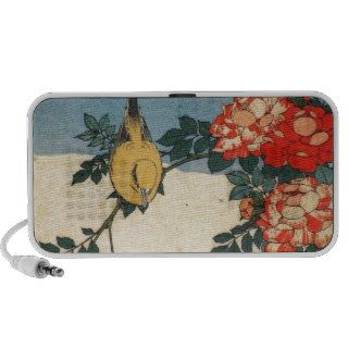 Black naped Oriole and China Rose (by Hokusai) iPhone Speakers