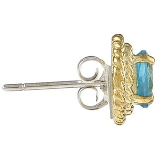 Kabella Kabella Gold over Silver Round Blue Topaz Rope Design Stud Earrings Kabella Jewelry Gemstone Earrings