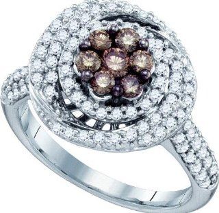 0.99ctw Brown Diamond Fashion Ring 10K White Gold w/ 109 Diamonds Jewelry