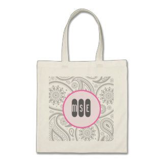 Grey White Floral Pattern Tote Bags