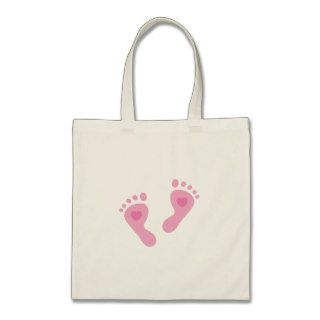 Pink baby girl footprints diaper bag