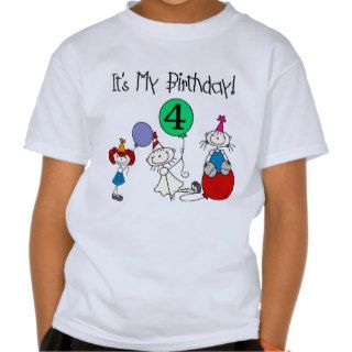 Stick Figure Kids 4th Birthday Shirt