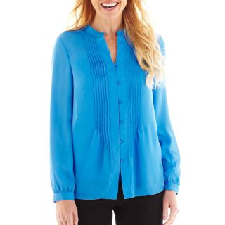 LIZ CLAIBORNE Long Sleeve Pintuck Blouse with Cami, Blue
