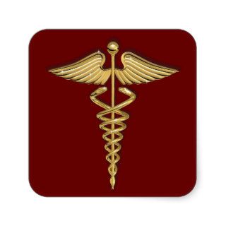 Caduceus, Medical Symbol Gold Bling on Red Sticker