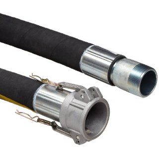 Goodyear EP Plicord Con Ag Black Rubber Suction/Discharge Hose Assembly, 1 1/2" Aluminum Cam And Groove Female x Steel NPT Male Connection, 29mmHg Vacuum Rating 125 PSI Maximum Pressure, 20' Length, 1 1/2" ID