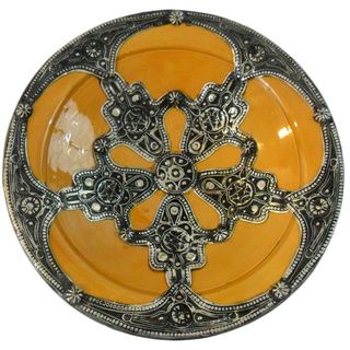 Majestique Ceramic and Metal Decorative Plate in Marigold (Morocco) Accent Pieces