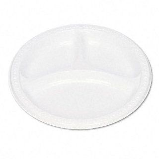 Plastic Dinnerware, Compartment Plates, 9'' dia, White, 125/Pack Kitchen & Dining