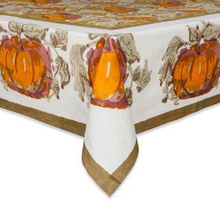 Caravan by Couleur Nature Pumpkin Tablecloth, 71 inches by 128 inches, Orange/Green  