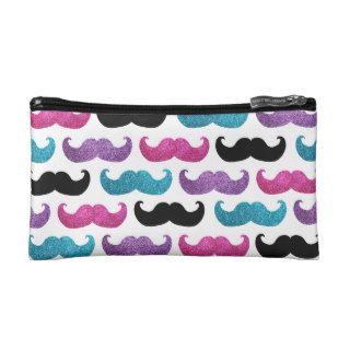 Colorful bling mustache pattern (Faux glitter) Makeup Bags