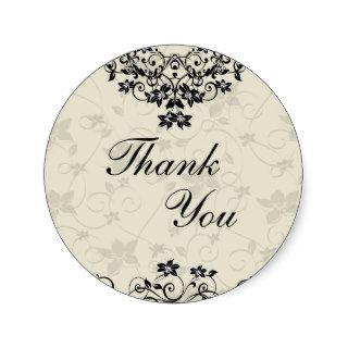 Thank You Seal   Black and White Floral Sticker