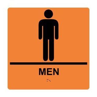 ADA Men Braille Sign RRE 145 99 BLKonORNG Mens / Boys  Business And Store Signs 