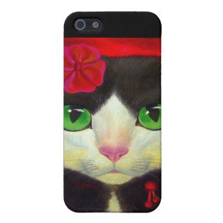 iPhone 4 Case Tuxedo Cat Red Flower Painting Art