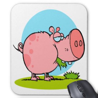 funny cute piggy pig eating grass cartoon mouse pads